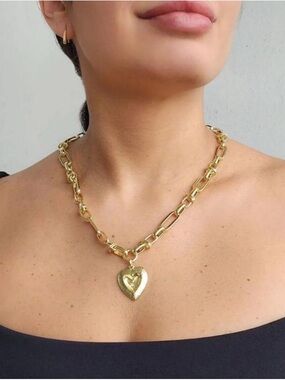Chunky Gold Heart Pendant Necklace for Women